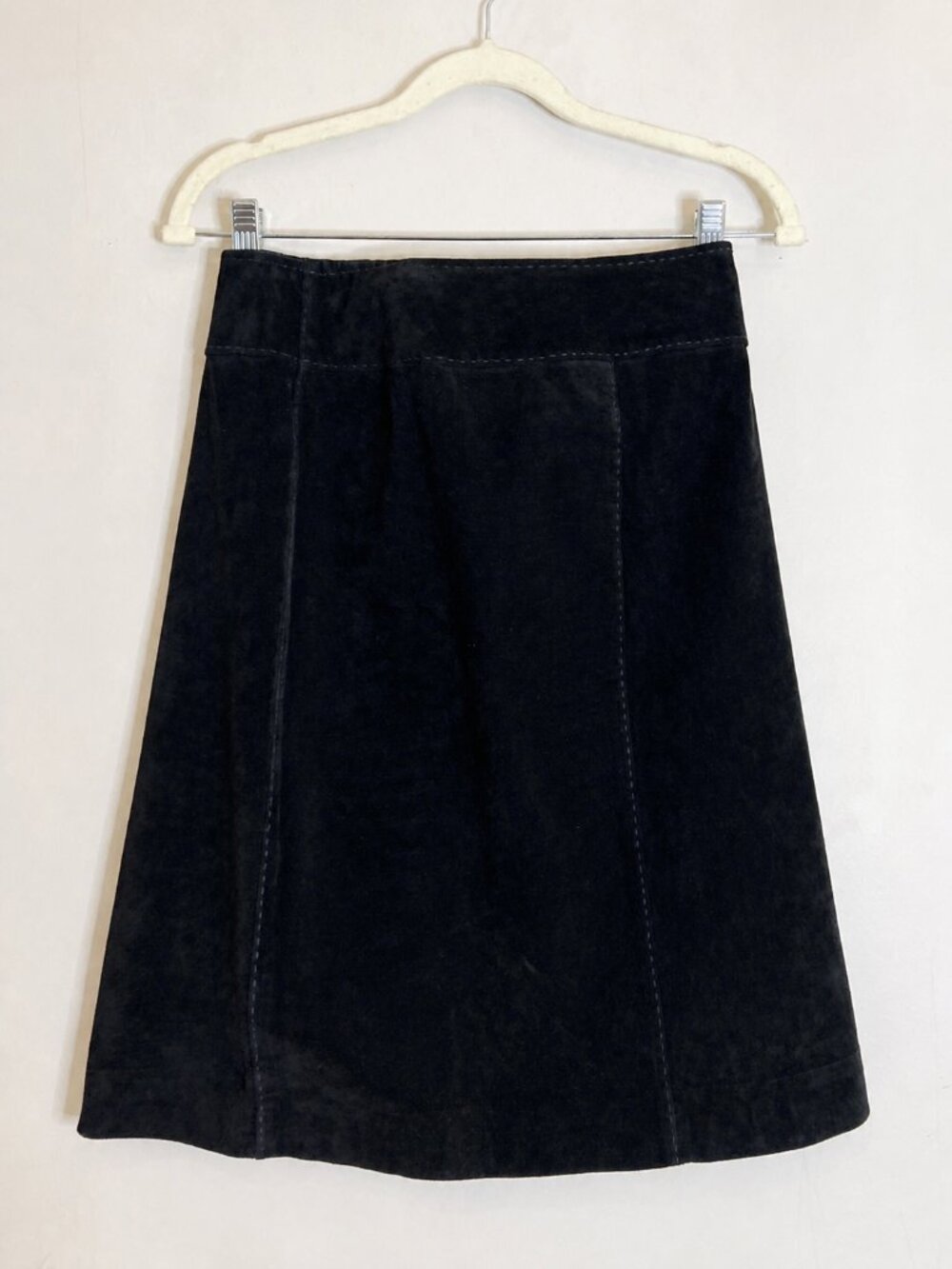 Kate Hill Suede Leather A-Line Skirt Black Size 4 90s